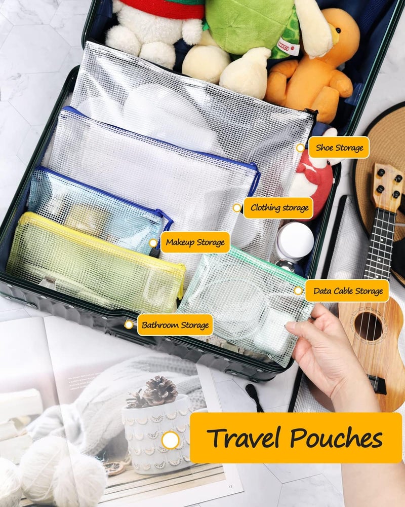 SUNEE Mesh Zipper Pouch 6.8x9.2 in (10 Colors, 30 Packs), Mesh Bags with Zipper for School Office Supplies, Puzzles & Games, Travel Accessories - Image 5