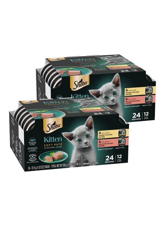 Sheba Sheba Perfect Portions Kitten Wet Cat Food Pate Chicken Entree and Salmon Entree, 2.6 oz. Twin-Pack Trays (12 Count, 24 Servings) (Pack of 2)  - Image 1