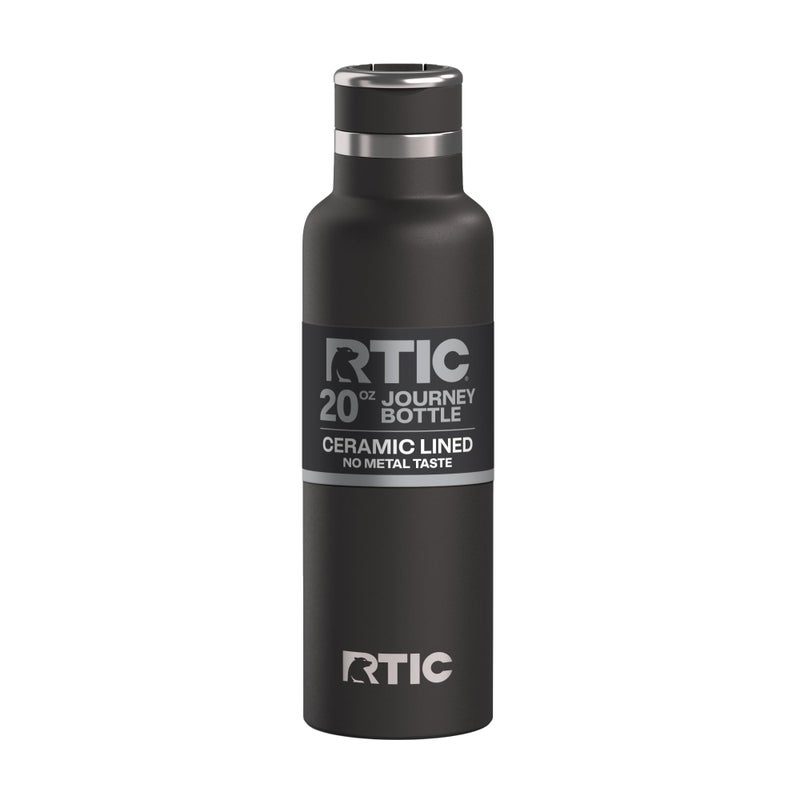 RTIC 20oz Journey Water Bottle Ceramic Lined Metal Stainless Steel Vacuum Insulated, BPA Free, Reusable, for Water, Hot and Cold Drinks, Travel, Sports, Camping, Black - Image 1