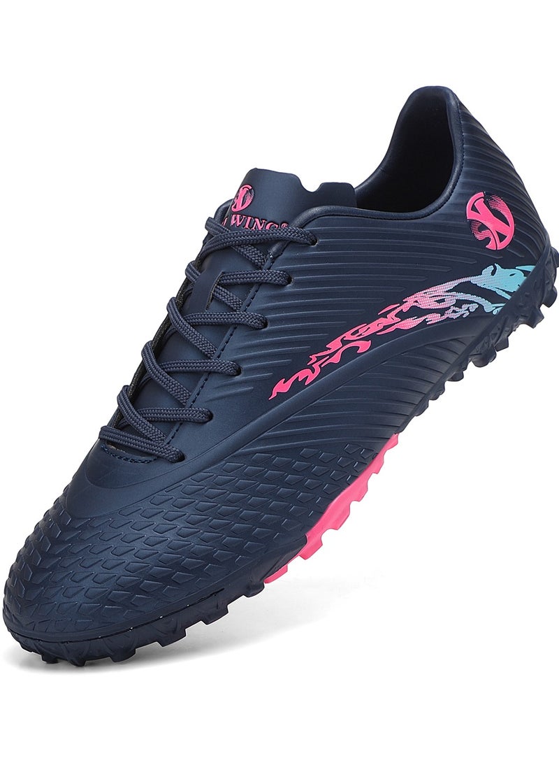 SKY WING Boy And Girl Soccer Shoes kids IC or IN Flat Sole Sport Shoes Flexible Athletic Outdoor Cleats Lace Up Light Weight Training Football Blue  - Image 1