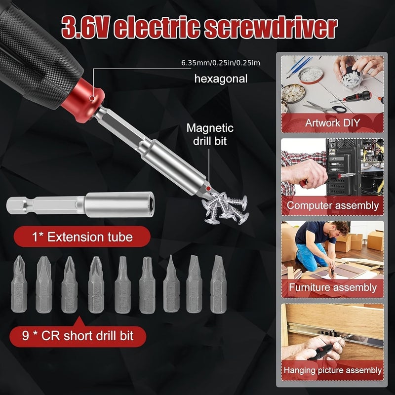 Black 2-In-1 Electric Screwdriver Rechargeable 900mAh Battery LED Light 4nm 10nm Power Manual Screwdriver For Furniture Repair Carpenter Electrician - Image 5