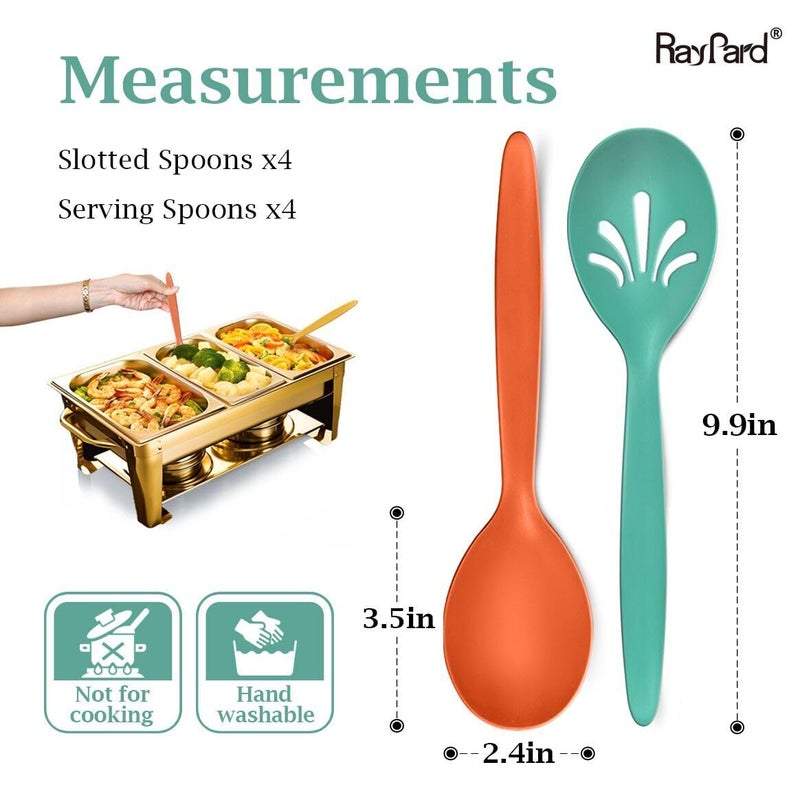 Raypard 8 Pcs 10" Large Plastic Wheat Straw Serving Spoons Set, Serving Spoons & Slotted Spoons, Kitchen Mixing Serving Spoon for Party Buffet Catering (Orange/Blue/Yellow/Green, Not for Cooking) - Image 2
