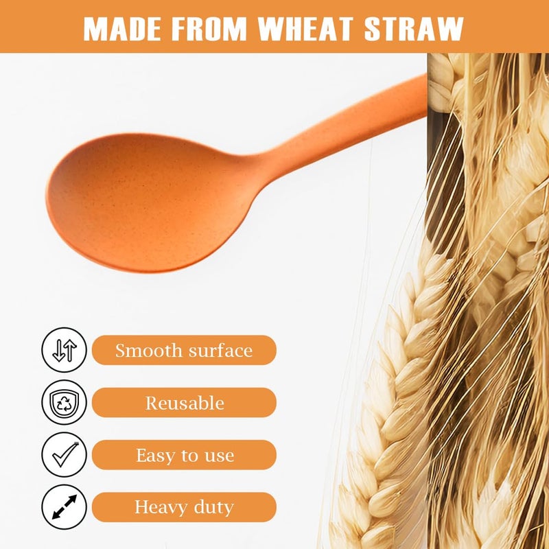 Raypard 8 Pcs 10" Large Plastic Wheat Straw Serving Spoons Set, Serving Spoons & Slotted Spoons, Kitchen Mixing Serving Spoon for Party Buffet Catering (Orange/Blue/Yellow/Green, Not for Cooking) - Image 4