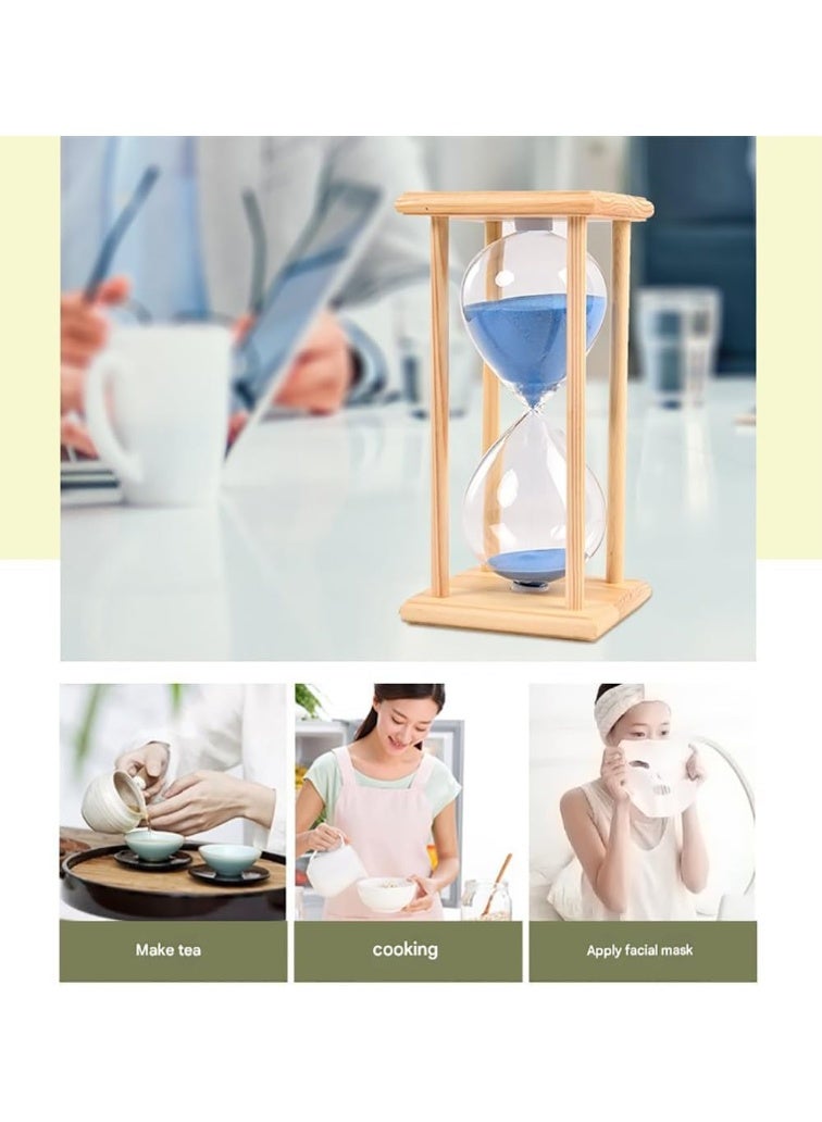 Rubik Sand Timer, 30 Minutes Wooden Base with 4 Pillars Vintage Decorative Hourglass Clock for Kitchen Home Office School Classroom Decoration (Beige/Blue)  - Image 5