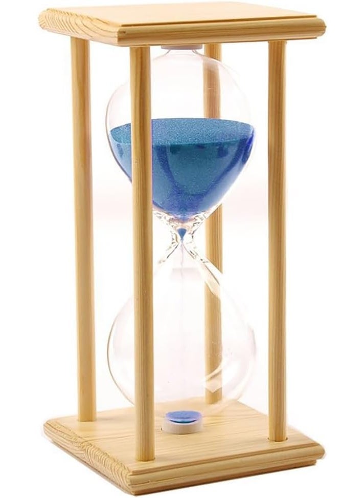 Rubik Sand Timer, 30 Minutes Wooden Base with 4 Pillars Vintage Decorative Hourglass Clock for Kitchen Home Office School Classroom Decoration (Beige/Blue)  - Image 1