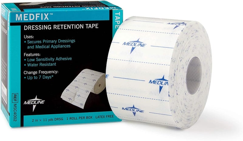Medline MedFix Dressing Retention Tape with S-Release Liner, Secures Primary Dressings and Medical Appliances, 2" x 11 yd