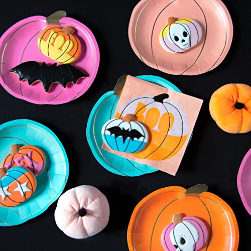 Talking Tables 8 x Pumpkin Shaped Plates for Halloween, Thanksgiving, Fall Parties | Pink, Yellow, Orange Disposable Tableware | Pumpkin Decorations, Tableware Set for Baby Shower, 9" x 8" - Image 4