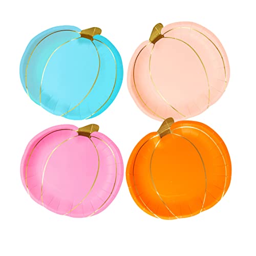 Talking Tables 8 x Pumpkin Shaped Plates for Halloween, Thanksgiving, Fall Parties | Pink, Yellow, Orange Disposable Tableware | Pumpkin Decorations, Tableware Set for Baby Shower, 9" x 8" - Image 1
