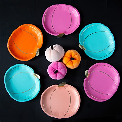 Talking Tables 8 x Pumpkin Shaped Plates for Halloween, Thanksgiving, Fall Parties | Pink, Yellow, Orange Disposable Tableware | Pumpkin Decorations, Tableware Set for Baby Shower, 9" x 8" - Image 5
