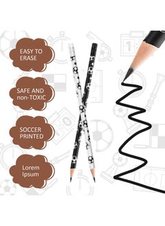 Marspark 24 Pieces Soccer Pencils Kids Sports Pencils With Eraser Soccer Star Print Wooden Pencils For Children School Office Supplies Soccer Football Team Party Favors (24 Pieces)  - Image 3