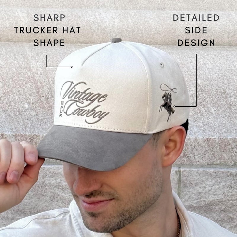 CITRUSY Vintage Western Trucker Hat | Men & Women | Country Cute Caps for Cowgirls Cowboys | Camo Denim Embroidered Cotton | Snapback (Cotton, Vintage Cowboy | Mud Suede) - Image 5