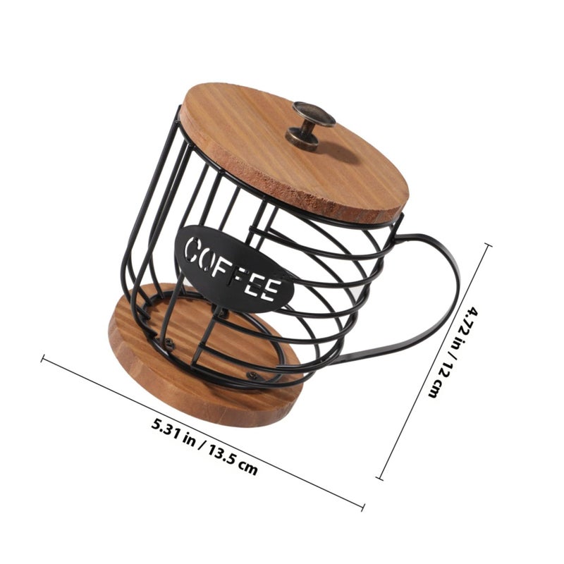 Iron Wood Coffee Station Organizer Capsule Cup Holder Desktop Basket Storage Lid - Image 3
