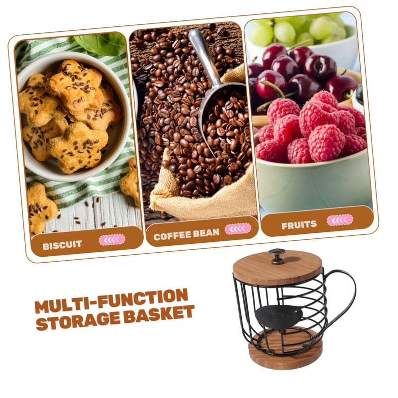 Iron Wood Coffee Station Organizer Capsule Cup Holder Desktop Basket Storage Lid - Image 4