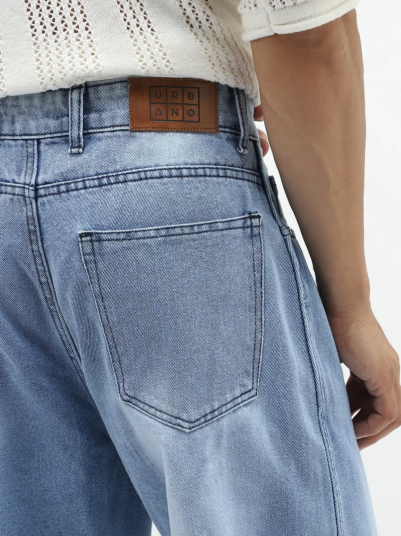 Urbano Fashion  Urbano Fashion Men's Ice Blue Loose Baggy Fit Cut and Sew Panelled Jeans Non-Stretchable  | Best Price UAE