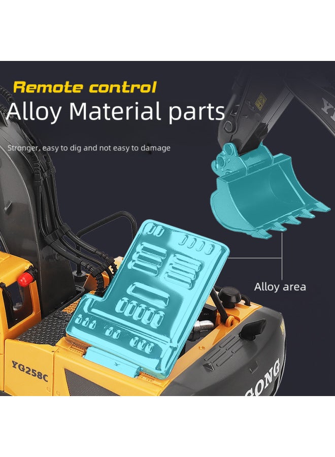 Alloy 2.4g Wireless Remote Control Excavator Children's Toy 11 Channel Digging Engineering Vehicle-Color:258-1 Alloy Excavator (six Channels)-Proportion:1:24 - Image 4
