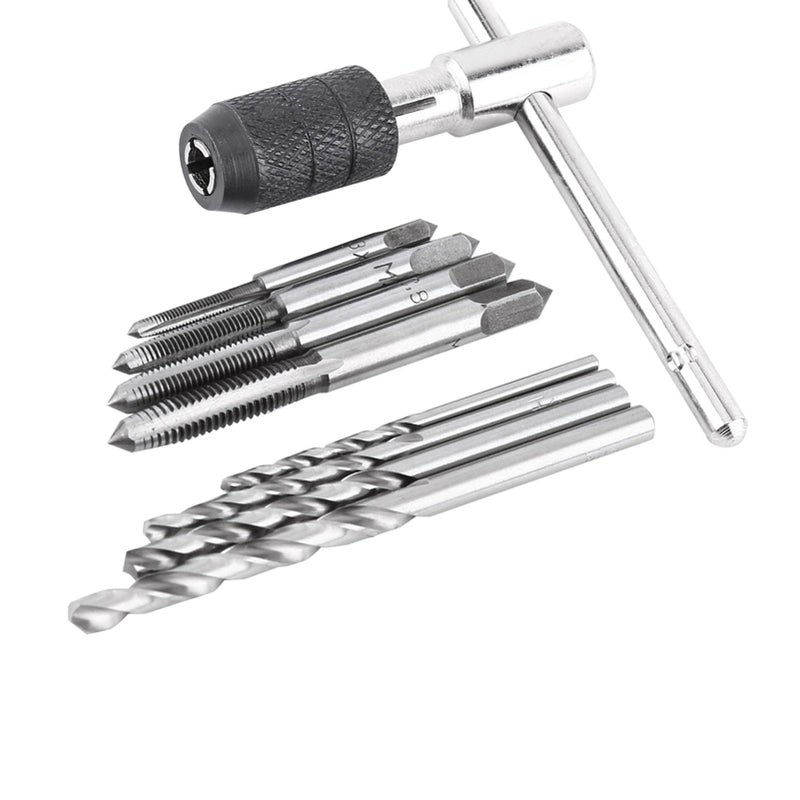 9PCSSet Screw Taps M3 M4 M5 M6 Tshaped Wrench Drill Bits Threading Tapping Hand Tool Kit
