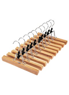 HOUSE DAY 10-Pack Nature Color Wooden Pants Hangers Non Slip Wood Skirt Hangers Wood Jeans/Slack Hanger with 360° Swivel Hook – Pants Clip Hangers for Skirts, Slacks – Clamp Hangers  - Image 1