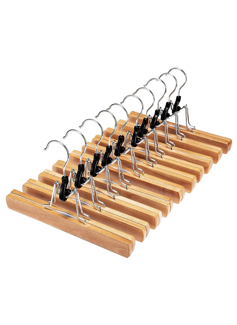 HOUSE DAY 10-Pack Nature Color Wooden Pants Hangers Non Slip Wood Skirt Hangers Wood Jeans/Slack Hanger with 360° Swivel Hook – Pants Clip Hangers for Skirts, Slacks – Clamp Hangers  - Image 1