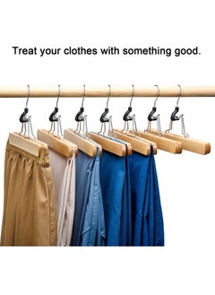 HOUSE DAY 10-Pack Nature Color Wooden Pants Hangers Non Slip Wood Skirt Hangers Wood Jeans/Slack Hanger with 360° Swivel Hook – Pants Clip Hangers for Skirts, Slacks – Clamp Hangers  - Image 4