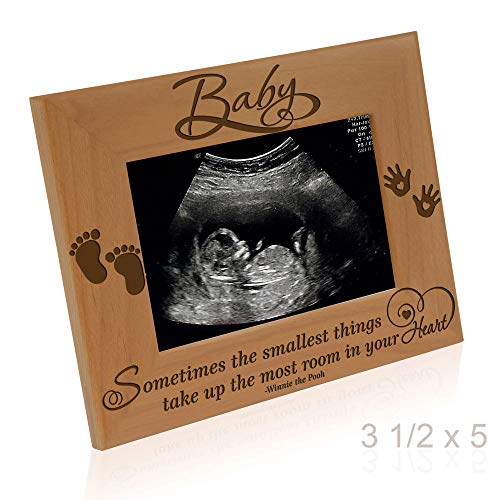 KATE POSH Baby Engraved Wood Picture Frame - Sometimes The Smallest Things take up The Most Room in Your Heart - Winnie The Pooh Sonogram Picture Frame, New Mom, New Dad (3 1/2 x 5 - Baby) - Image 3