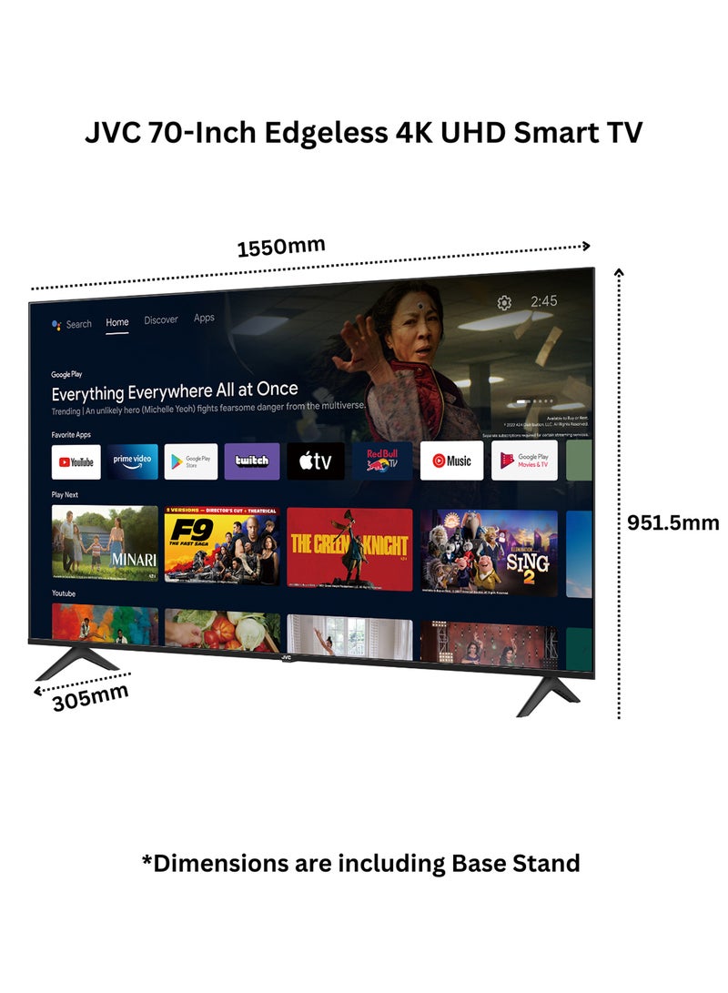 JVC 70 Inch Edgeless  4K UHD Google Smart TV | Google Assistant Voice Remote | Dolby Audio| Quad-Core Processor | Built-in Chromecast | Bluetooth - LT-70N7135 Black - Image 3