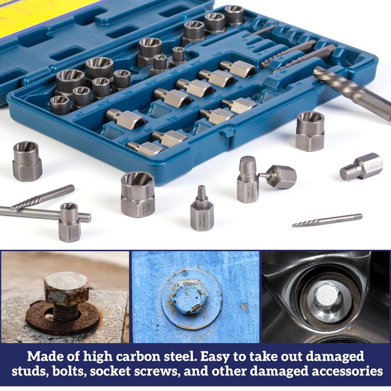 THINKPRO 36Pcs Screw & Bolt Extractor Set, 2-in-1 Multi-Spline Lug nut Remover, Easy out Stripped Screw Removal Tool Kit for Damaged, Frozen, Studs, Rusted, Rounded-Off Bolts, Nuts - Image 4