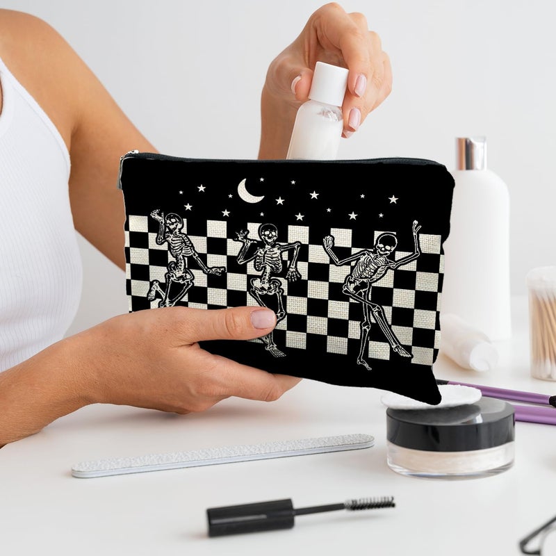 RYYCDOI Goth Spooky Gifts for Women, Gothic Horror Skeleton Black Makeup Bag Cosmetic Pouch - Image 5