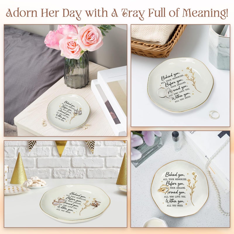 OASSIE Graduation Gifts for Women - 4"x4" Round-Shaped Ceramic Jewelry Dish Tray - Thank You Inspirational College High School Graduation Gifts for Her Friend Sister, Decorative Trinket Dish - Image 5