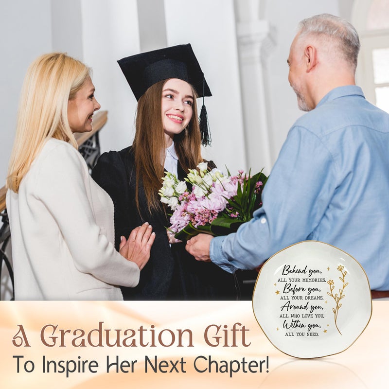 OASSIE Graduation Gifts for Women - 4"x4" Round-Shaped Ceramic Jewelry Dish Tray - Thank You Inspirational College High School Graduation Gifts for Her Friend Sister, Decorative Trinket Dish - Image 2