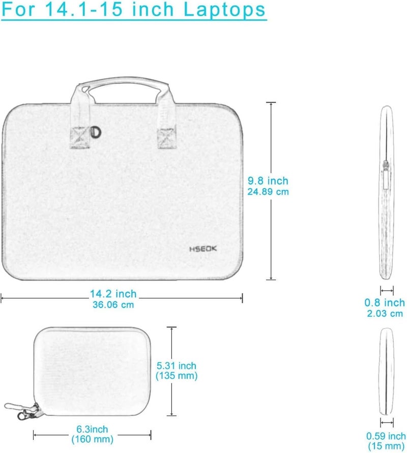 هسيوك حقيبة كمبيوتر محمول مقاس 14.1-15 بوصة مع حقيبة صغيرة، حقيبة نيوبرين متوافقة مع MacBook Pro 14 بوصة M4/M3/M2/M1 2025-2021، MacBook Air/Pro 15 بوصة M4/M3/M2، XPS 15 والمزيد، S02B01 - Image 2