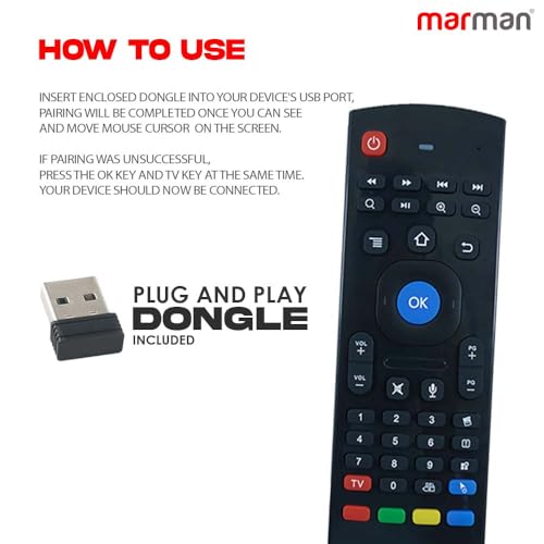 marman® Compatible with Air Fly Mouse Smart Universal Remote with Voice Command & Keyboard Suitable for Smart Tv, Projector, Android Tv Box, Computer, Set Top Box and Gaming with IR Learning Function - Image 2