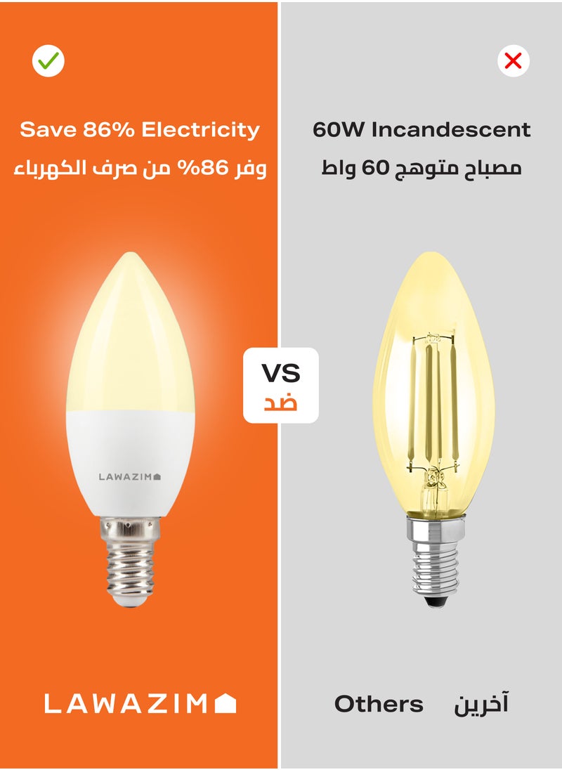 LAWAZIM - 5W LED Candle C37 E14 - 6 Piece 3000K Warm White - Energy Saving 35W Equivalent Non-Dimmable Lightbulbs with 400 Lumens and a Lifespan of 15,000 Hours - Ideal for Chandeliers and Wall Sconces - Image 1