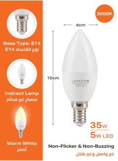 LAWAZIM 5W LED Candle C37 E14 - 6 Piece 3000K Warm White - Energy Saving 35W Equivalent Non-Dimmable Lightbulbs with 400 Lumens and a Lifespan of 15,000 Hours - Ideal for Chandeliers and Wall Sconces  - Image 2