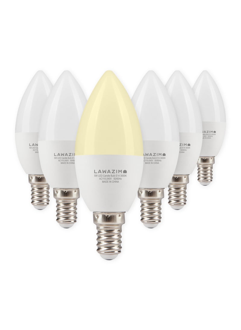 LAWAZIM 5W LED Candle C37 E14 - 6 Piece 3000K Warm White - Energy Saving 35W Equivalent Non-Dimmable Lightbulbs with 400 Lumens and a Lifespan of 15,000 Hours - Ideal for Chandeliers and Wall Sconces  - Image 1
