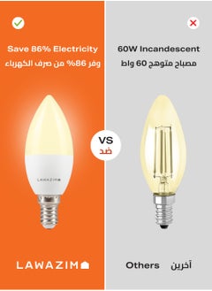 LAWAZIM 5W LED Candle C37 E14 - 6 Piece 3000K Warm White - Energy Saving 35W Equivalent Non-Dimmable Lightbulbs with 400 Lumens and a Lifespan of 15,000 Hours - Ideal for Chandeliers and Wall Sconces  - Image 5