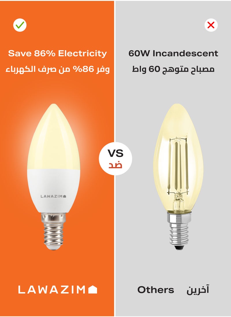 LAWAZIM 5W LED Candle C37 E14 - 6 Piece 3000K Warm White - Energy Saving 35W Equivalent Non-Dimmable Lightbulbs with 400 Lumens and a Lifespan of 15,000 Hours - Ideal for Chandeliers and Wall Sconces  - Image 5