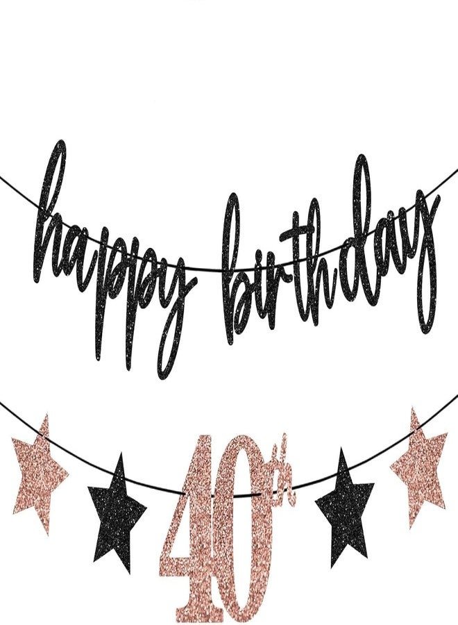 Guiruiy 12PCS 40th Birthday Decorations for Women, Rose Gold Vintage 1985 Happy 40th Birthday Banner Triangle Flag Banner Glitter Hanging Swirls Party Supplies, Cheers to 40 Years Old Bday Decor - Image 3