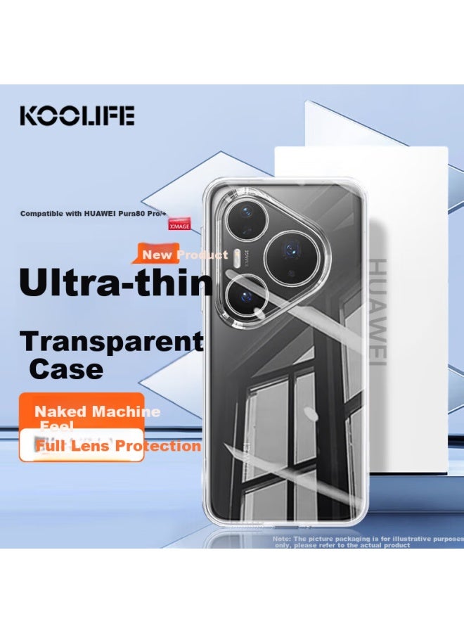 Koolife Huawei Pura80Pro Phone Case, Huawei Pura80Pro+ Phone Protective Cover, Full Coverage Lens Simple Skin-Friendly Transparent Soft Shell, Fingerprint Lightening Back Cover
