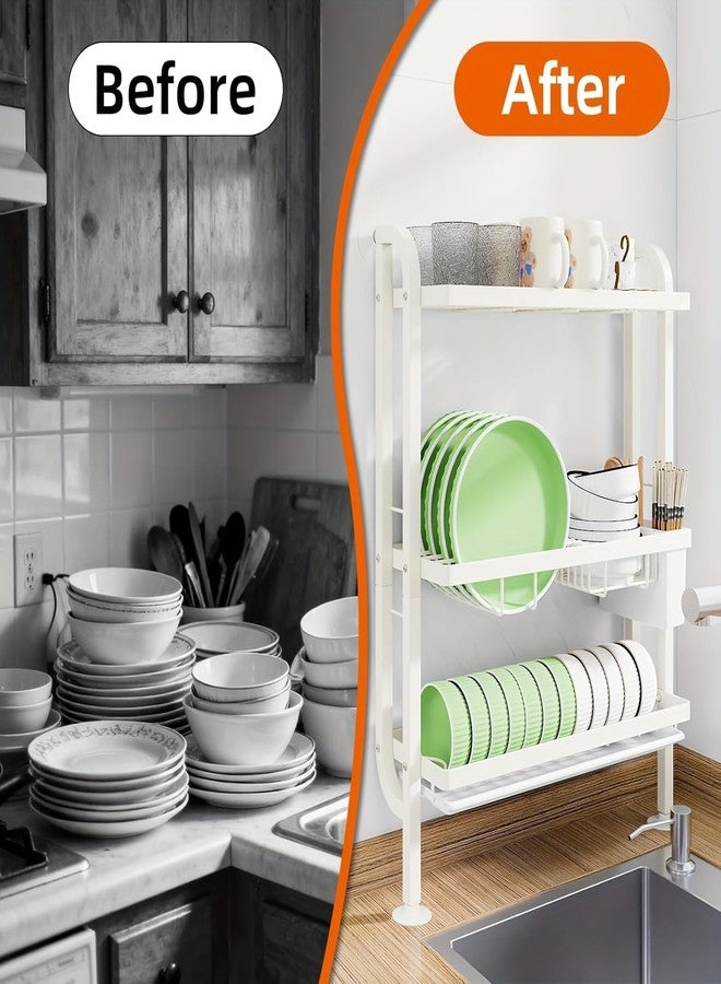 VHG 3-Tier Kitchen Dish Rack Organizer with Plate Holder, Bowl & Cup Storage Shelf, Countertop Drying Rack, Space-Saving Metal Dish Drainer for Kitchen Cabinets & Counter. - Image 5