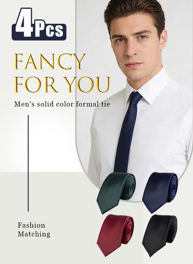 4pcs Men's Ties Solid Color Formal Mens Neckties 6cm for Business and Wedding Color Assorted - Image 1