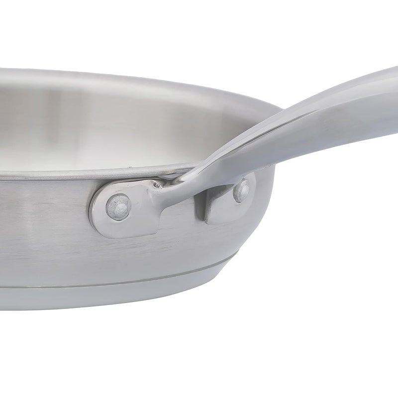 Femora Stainless Steel Flat Fry Pan, Bonded Tri-Ply Bottom, 24 cm,Silver, Zero Coating, Health Safe - Image 3