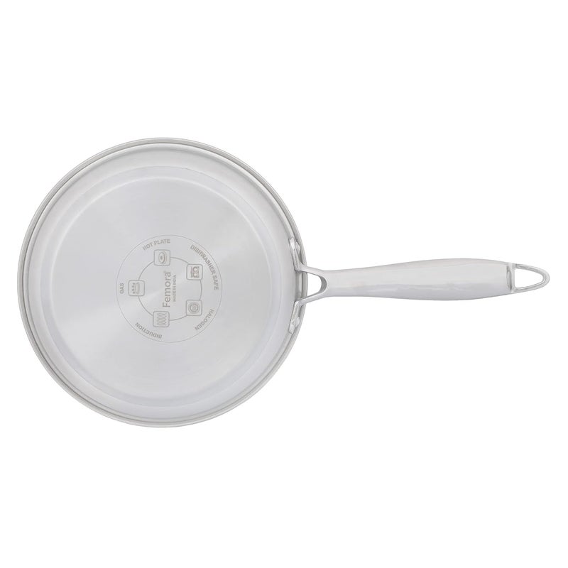 Femora Stainless Steel Flat Fry Pan, Bonded Tri-Ply Bottom, 24 cm,Silver, Zero Coating, Health Safe - Image 4