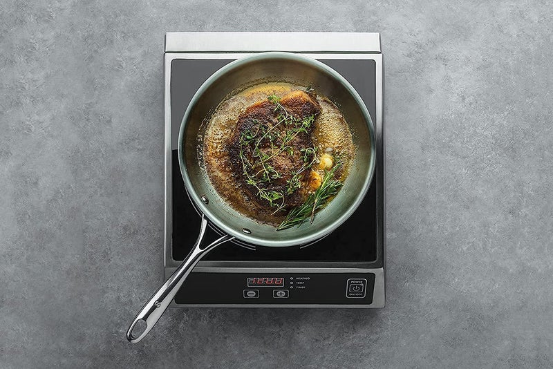 Femora Stainless Steel Flat Fry Pan, Bonded Tri-Ply Bottom, 24 cm,Silver, Zero Coating, Health Safe - Image 5