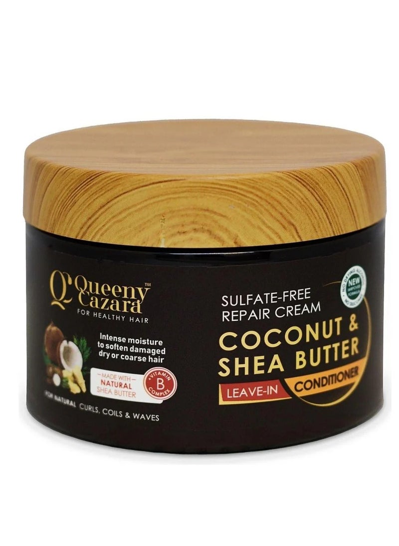 Queeny Cazara - Queeny Cazara Coconut & Shea Butter Leave-In Conditioner 300ml – Sulfate-Free Repair Cream for Natural Curls, Coils & Waves - Image 1