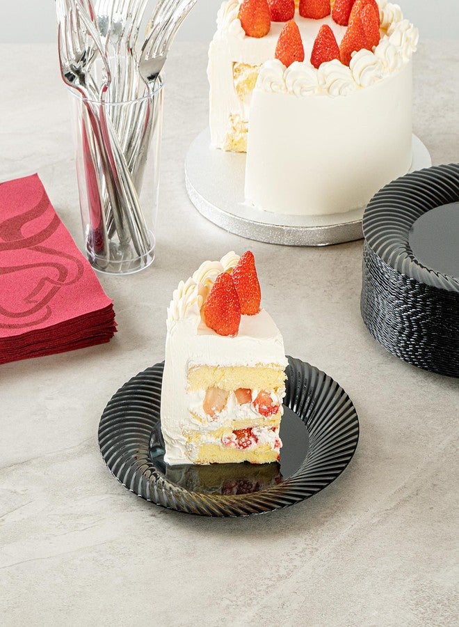 Restaurantware Moderna 7 Inch Premium Disposable Plates 40 Round Plastic Plates For Parties - Wave Pattern Heavy-duty Black Plastic Dinner Plates For Warm And Cold Foods Ideal For Cafes - Image 5