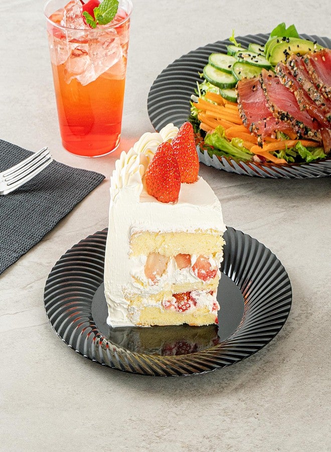 Restaurantware Moderna 7 Inch Premium Disposable Plates 40 Round Plastic Plates For Parties - Wave Pattern Heavy-duty Black Plastic Dinner Plates For Warm And Cold Foods Ideal For Cafes - Image 3