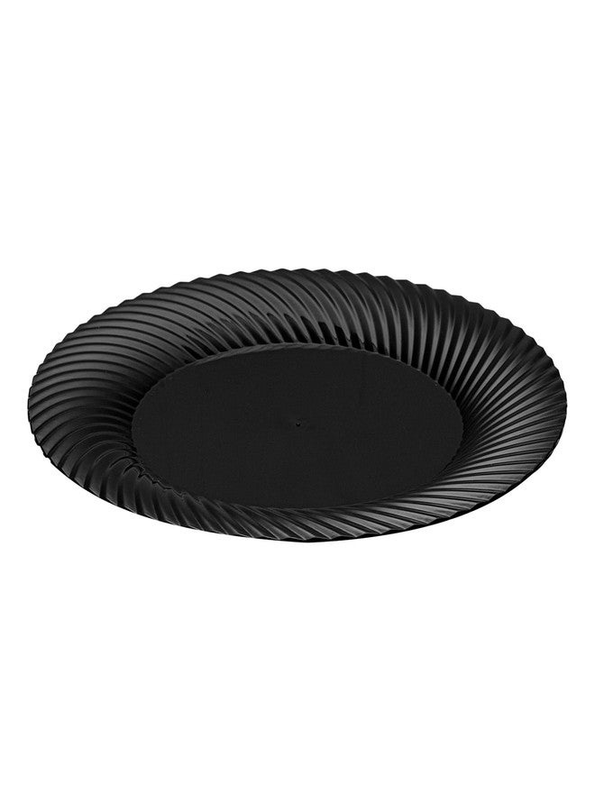 Restaurantware Moderna 7 Inch Premium Disposable Plates 40 Round Plastic Plates For Parties - Wave Pattern Heavy-duty Black Plastic Dinner Plates For Warm And Cold Foods Ideal For Cafes - Image 2