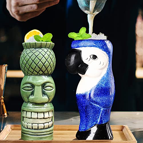 SuproBarware Tiki Mugs Set of 4 - Large Ceramic Hawaiian Party Mugs Drinkware Cocktails Premium Tropical Cups cute exotic cocktail glasses-TJB08 (4) - Image 3