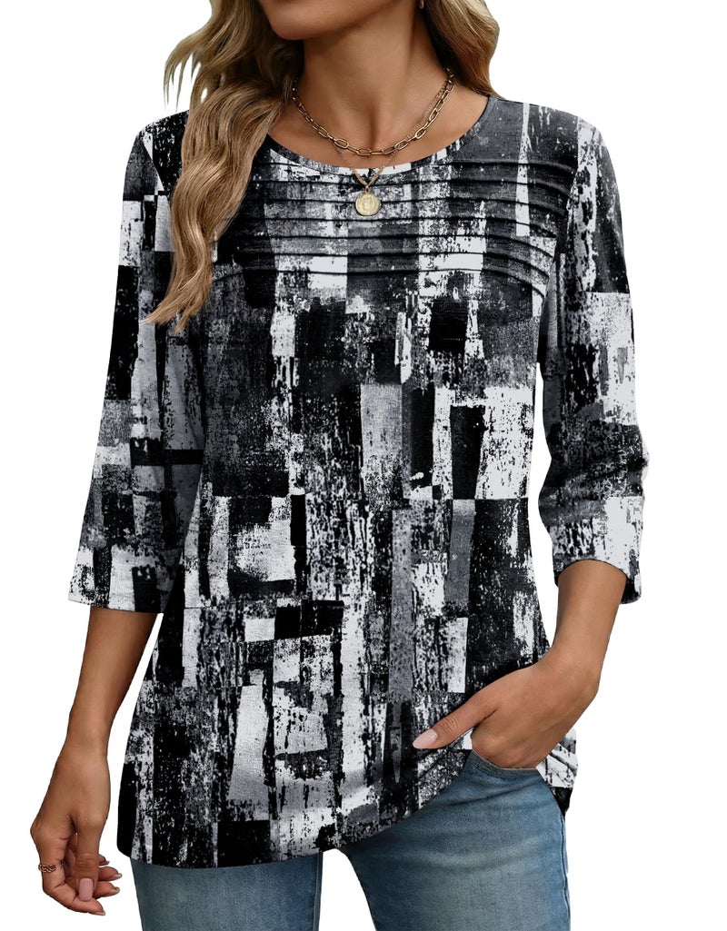 Zeagoo Womens Blouses 3/4 Sleeve Tops Dressy Casual Trendy Crewneck Flattering Shirts Plus Size Tunic Spring Summer Clothes - Image 1