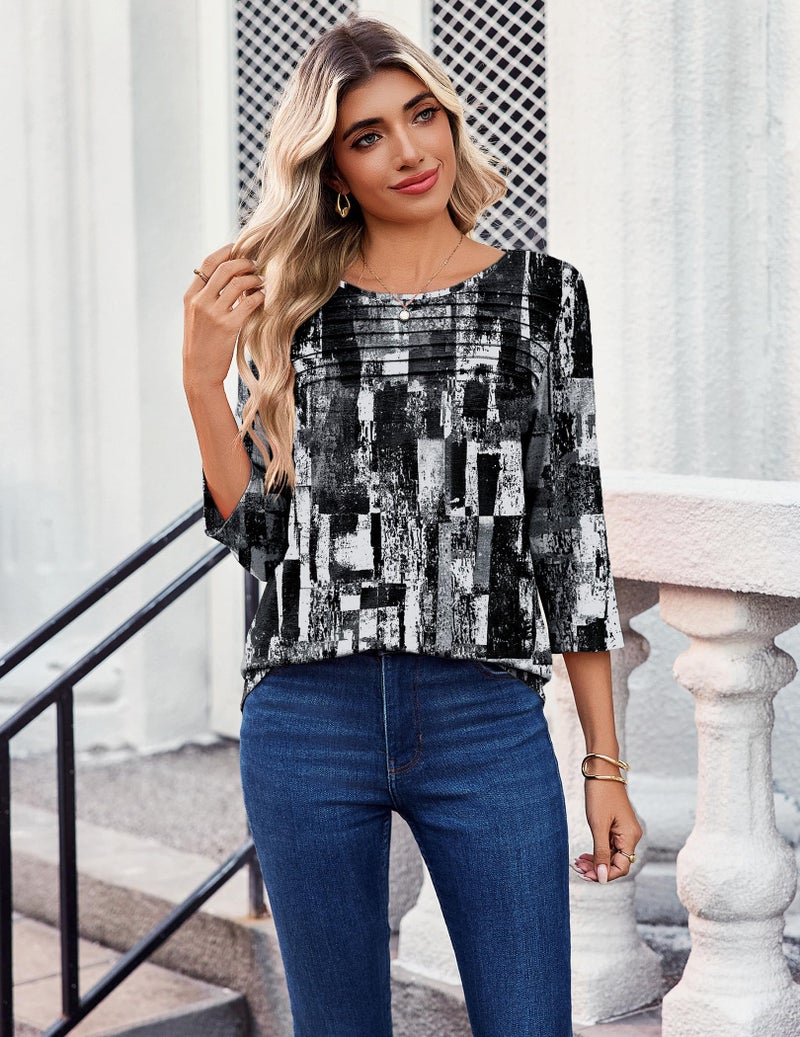 Zeagoo Womens Blouses 3/4 Sleeve Tops Dressy Casual Trendy Crewneck Flattering Shirts Plus Size Tunic Spring Summer Clothes - Image 4